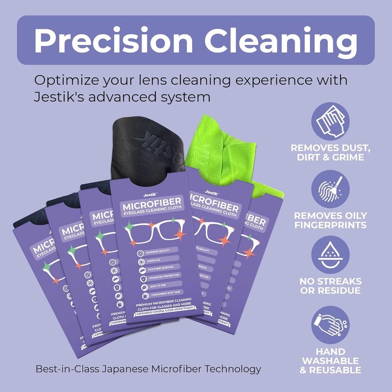 Jestik Microfiber Cleaning Cloth - Japanese Lens Wipes for Eyeglasses, Camera Lenses, Screens & More - Versatile Glasses Cleaner Cloths, Lint-Free, Washable (Black/Purple - Pack of 6) - Image 2
